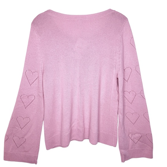 SPLENDID NWT Bullock Heart Sleeve Pointelle Sweater Size XL in Petal Pink - Picture 8 of 11